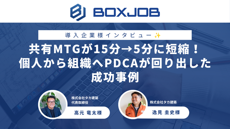 株式会社タカ建築様 【株式会社タカ建築】共有ミーティングが15分→5分に短縮！個人から組織へPDCAが回り出した成功事例